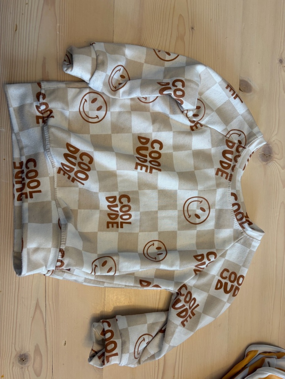 Beige Checkerboard "Cool Dude" Graphic Sweatshirt